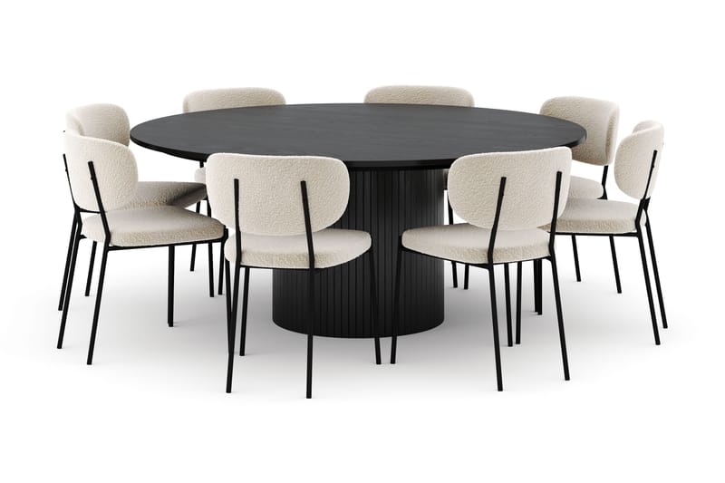 Kopparbo Runt Stort Matbord 180 cm med 8 Gemmiano Stolar, Svart