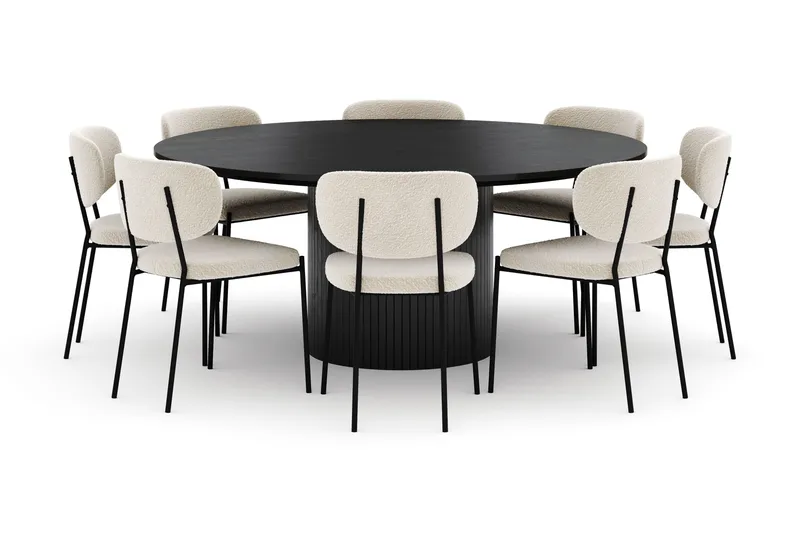 Kopparbo Runt Stort Matbord 180 cm med 8 Gemmiano Stolar - Svart - Möbler - Bord & matgrupper - Matgrupper