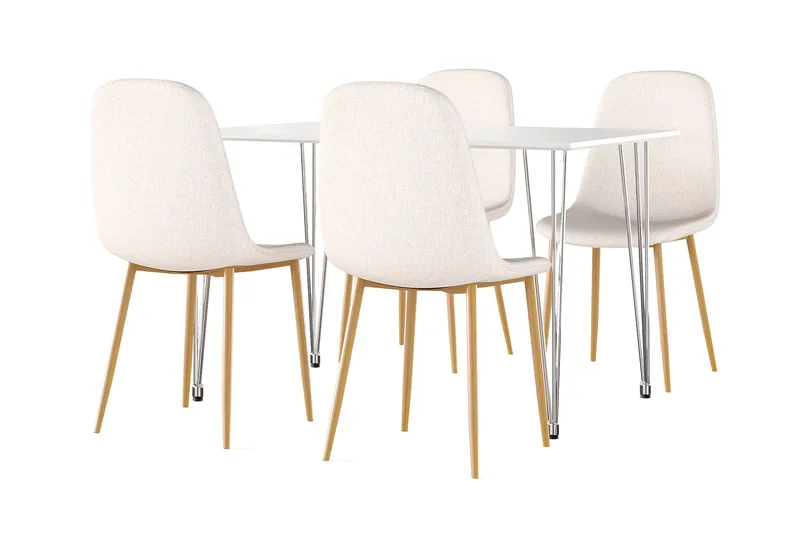 Kronblom Matbord 120 cm +  4 st Nibe stol beige med ek ben - Vit/Beige - Möbler - Bord & matgrupper - Matgrupper