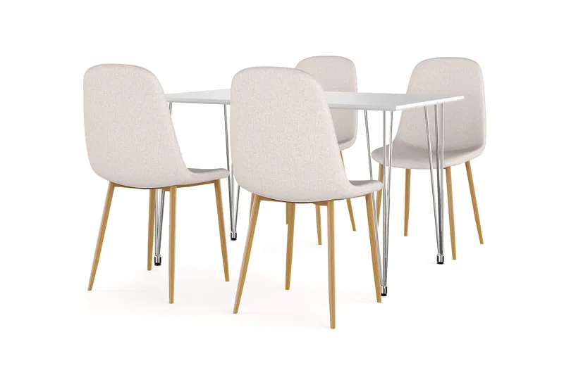 Kronblom Matbord 120 cm +  4 st Nibe stol beige med ek ben - Vit/Beige - Möbler - Bord & matgrupper - Matgrupper