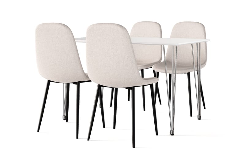 Kronblom Matbord 120 cm +  4 st Nibe stol beige med svarta ben, Vit/Beige