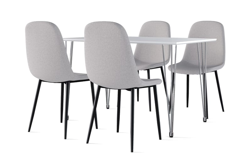 Kronblom Matbord 120 cm +  4 st Nibe stol grå med svarta ben, Vit/Grå