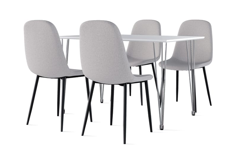 Kronblom Matbord 120 cm +  4 st Nibe stol grå med svarta ben, Vit/Grå
