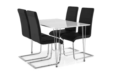 Kronblom Matgrupp 120 cm med 4 Cibus Stol - Vit/Krom/Svart PU - Möbler - Bord & matgrupper - Matgrupper
