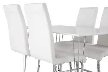 Kronblom Matgrupp 120 cm med 4 Cibus Stol - Vit/Krom/Vit PU - Möbler - Bord & matgrupper - Matgrupper