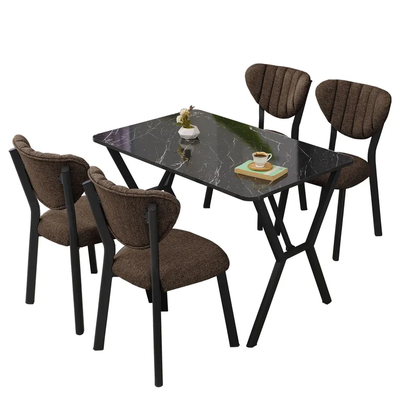Krylor Matgrupp Bord 110 cm + 4 Stolar, Brun Och Svart