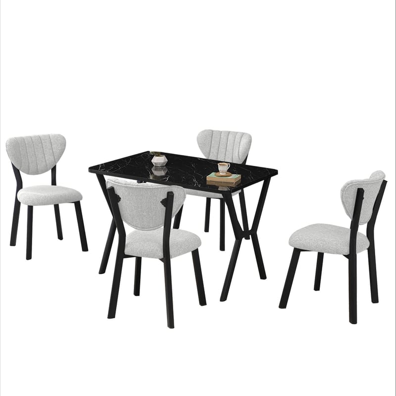 Krylor Matgrupp Bord 110 cm + 4 Stolar - Kräm Och Svart - Möbler - Bord & matgrupper - Matgrupper