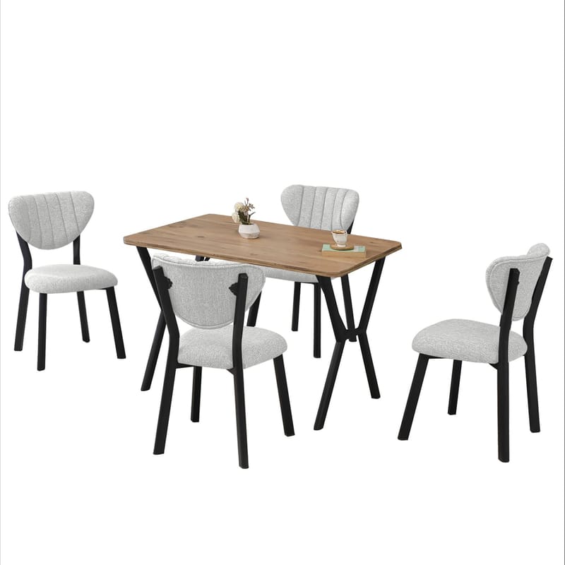 Krylor Matgrupp Bord 110 cm + 4 Stolar - Kräm Och Valnöt - Möbler - Bord & matgrupper - Matgrupper