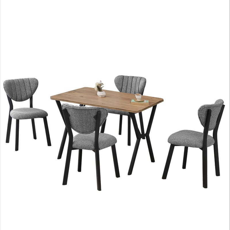 Krylor Matgrupp Bord 110 cm + 4 Stolar - Grå Och Valnöt - Möbler - Bord & matgrupper - Matgrupper