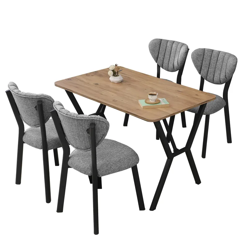 Krylor Matgrupp Bord 110 cm + 4 Stolar, Grå Och Valnöt