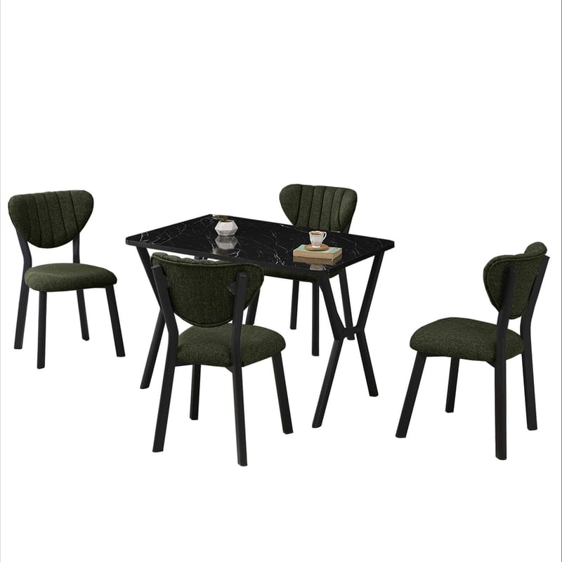 Krylor Matgrupp Bord 110 cm + 4 Stolar - Grön Och Svart - Möbler - Bord & matgrupper - Matgrupper