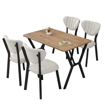 Krylor Matgrupp Bord 110 cm + 4 Stolar - Kräm Och Valnöt - Möbler - Bord & matgrupper - Matgrupper