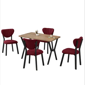 Krylor Matgrupp Bord 110 cm + 4 Stolar - Vinröd Och Valnöt - Möbler - Bord & matgrupper - Matgrupper