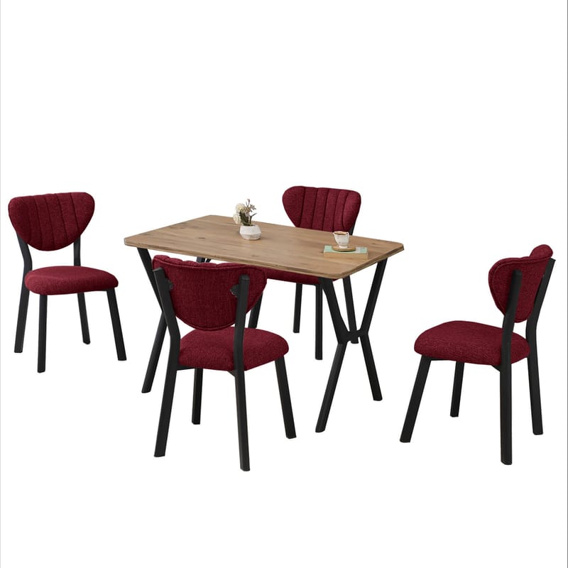 Krylor Matgrupp Bord 110 cm + 4 Stolar - Vinröd Och Valnöt - Möbler - Bord & matgrupper - Matgrupper