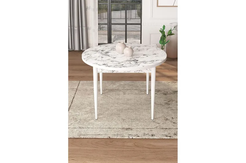 Kummer Matbord 90 cm Rund - Vit Marmor/Vit - Möbler - Bord & matgrupper - Matbord & köksbord