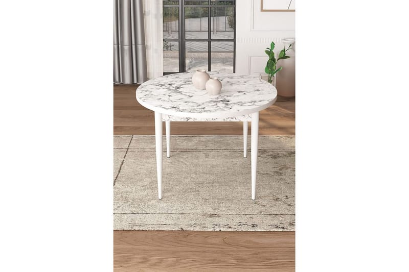 Kummer Matbord 90 cm Rund - Vit Marmor/Vit - Möbler - Bord & matgrupper - Matbord & köksbord