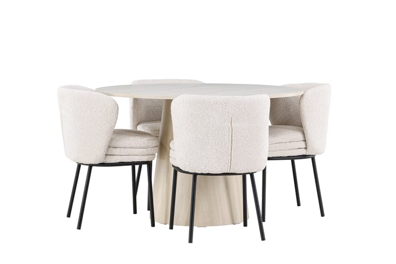 Lanzo Matgrupp 120 cm Rund med 4 Agnes stolar - Whitewash/Vit - Möbler - Bord & matgrupper - Matgrupper