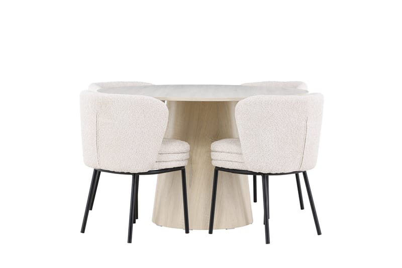 Lanzo Matgrupp 120 cm Rund med 4 Agnes stolar, Whitewash/Vit