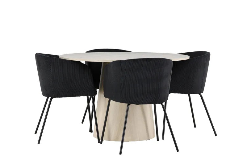 Lanzo Matgrupp 120 cm Rund med 4 Berit stolar - Whitewash/Svart - Möbler - Bord & matgrupper - Matgrupper