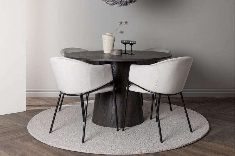 Lanzo Matgrupp 120 cm Rund med 4 Evelina stolar - Svart - Möbler - Bord & matgrupper - Matgrupper