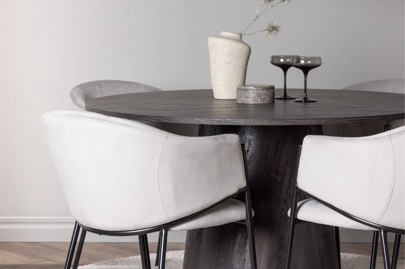 Lanzo Matgrupp 120 cm Rund med 4 Evelina stolar - Svart - Möbler - Bord & matgrupper - Matgrupper