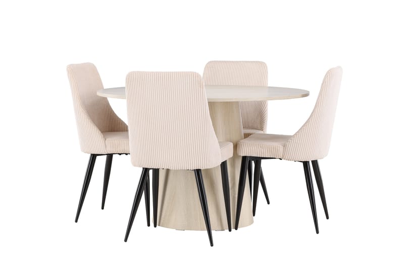 Lanzo Matgrupp 120 cm Rund med 4 Leone stolar - Whitewash/Beige - Möbler - Bord & matgrupper - Matgrupper