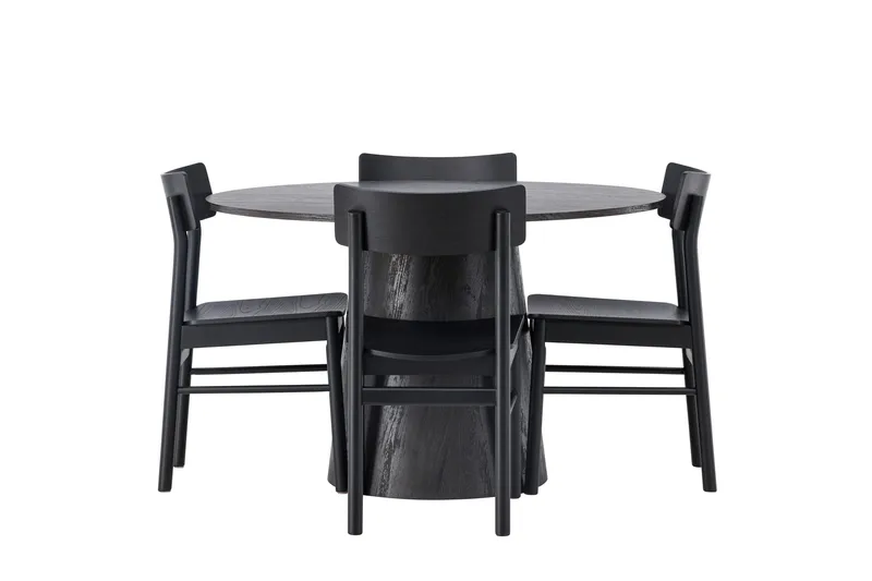 Lanzo Matgrupp 120 cm Rund med 4 Montros stolar, Svart