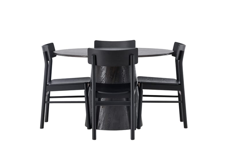 Lanzo Matgrupp 120 cm Rund med 4 Montros stolar - Svart - Möbler - Bord & matgrupper - Matgrupper