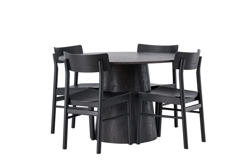 Lanzo Matgrupp 120 cm Rund med 4 Montros stolar - Svart - Möbler - Bord & matgrupper - Matgrupper