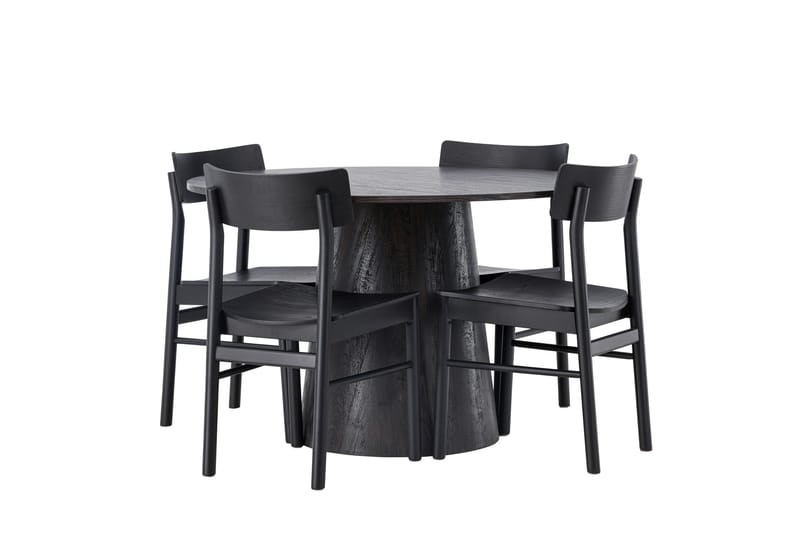 Lanzo Matgrupp 120 cm Rund med 4 Montros stolar - Svart - Möbler - Bord & matgrupper - Matgrupper