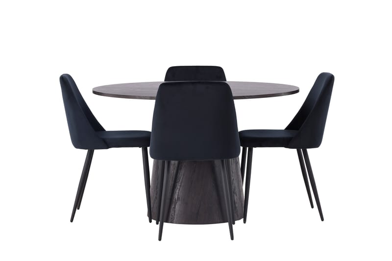 Lanzo Matgrupp 120 cm Rund med 4 Night stolar, Svart