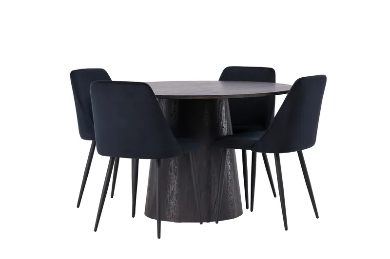 Lanzo Matgrupp 120 cm Rund med 4 Night stolar - Svart - Möbler - Bord & matgrupper - Matgrupper