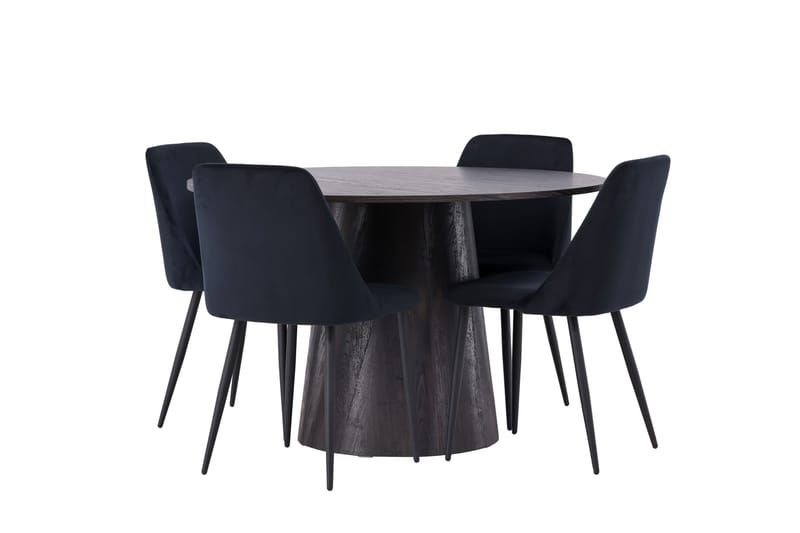 Lanzo Matgrupp 120 cm Rund med 4 Night stolar - Svart - Möbler - Bord & matgrupper - Matgrupper