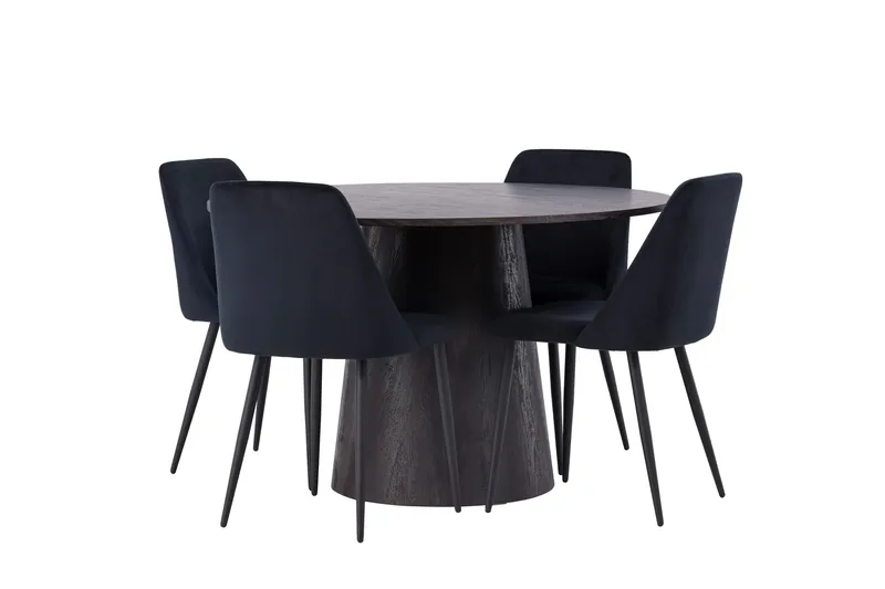 Lanzo Matgrupp 120 cm Rund med 4 Night stolar - Svart - Möbler - Bord & matgrupper - Matgrupper