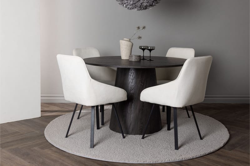 Lanzo Matgrupp 120 cm Rund med 4 Rosie stolar - Beige - Möbler - Bord & matgrupper - Matgrupper