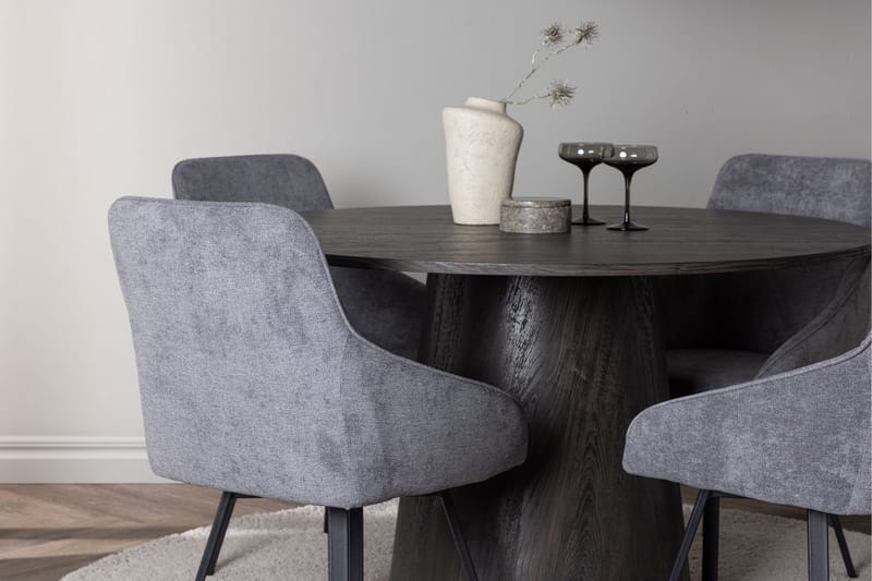 Lanzo Matgrupp 120 cm Rund med 4 Rosie stolar - Svart - Möbler - Bord & matgrupper - Matgrupper