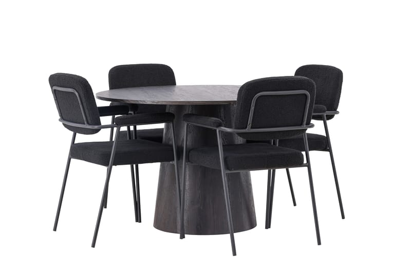 Lanzo Matgrupp 120 cm Rund med 4 Yesterday stolar - Svart - Möbler - Bord & matgrupper - Matgrupper