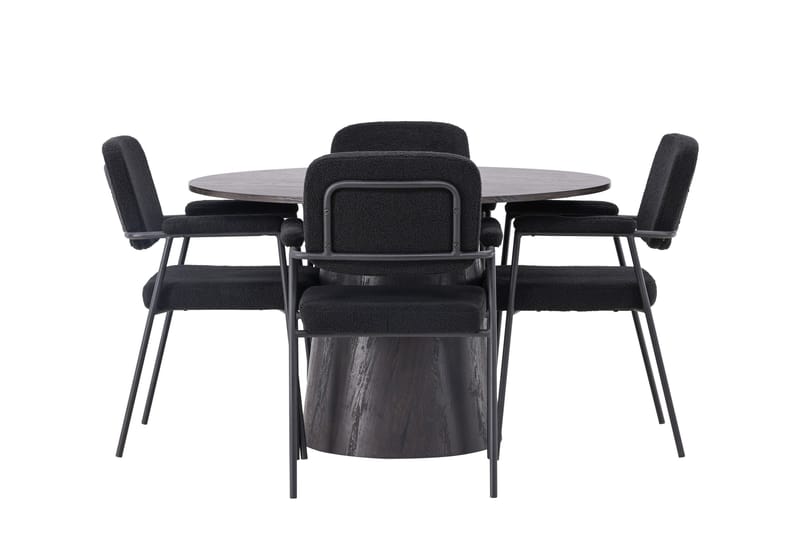 Lanzo Matgrupp 120 cm Rund med 4 Yesterday stolar - Svart - Möbler - Bord & matgrupper - Matgrupper