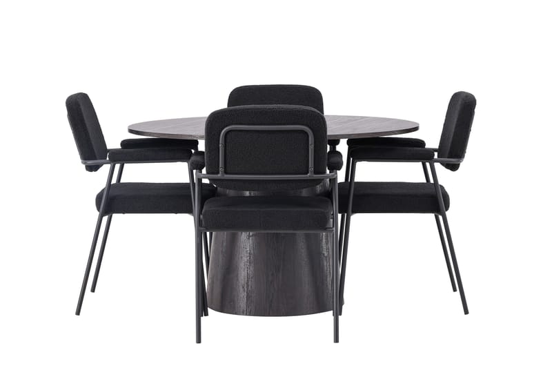 Lanzo Matgrupp 120 cm Rund med 4 Yesterday stolar - Svart - Möbler - Bord & matgrupper - Matgrupper