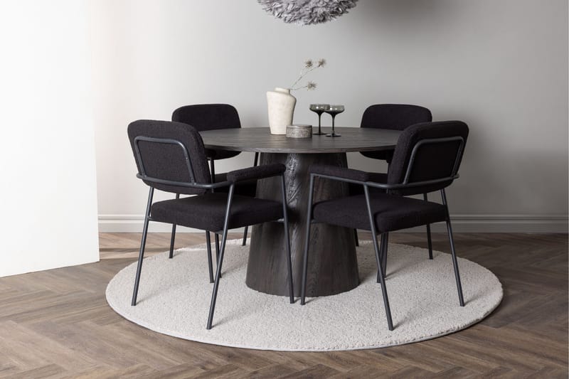 Lanzo Matgrupp 120 cm Rund med 4 Yesterday stolar - Svart - Möbler - Bord & matgrupper - Matgrupper