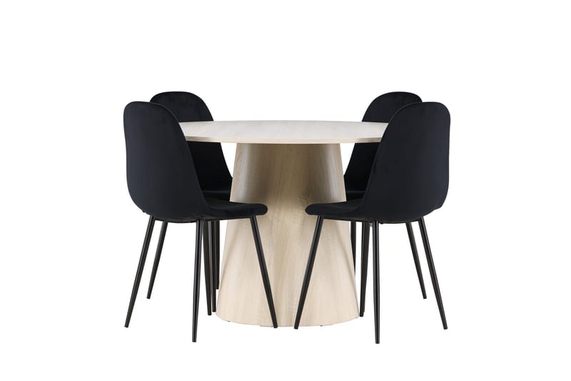 Lanzo Matgrupp 120 cm Rund med 4 Polar stolar, Whitewash/Svart