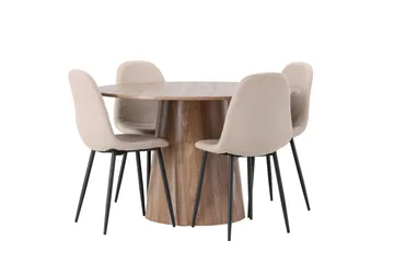 Lanzo Matgrupp 120 cm Rund med 4 Polar Stolar - Natur - Möbler - Bord & matgrupper - Matgrupper