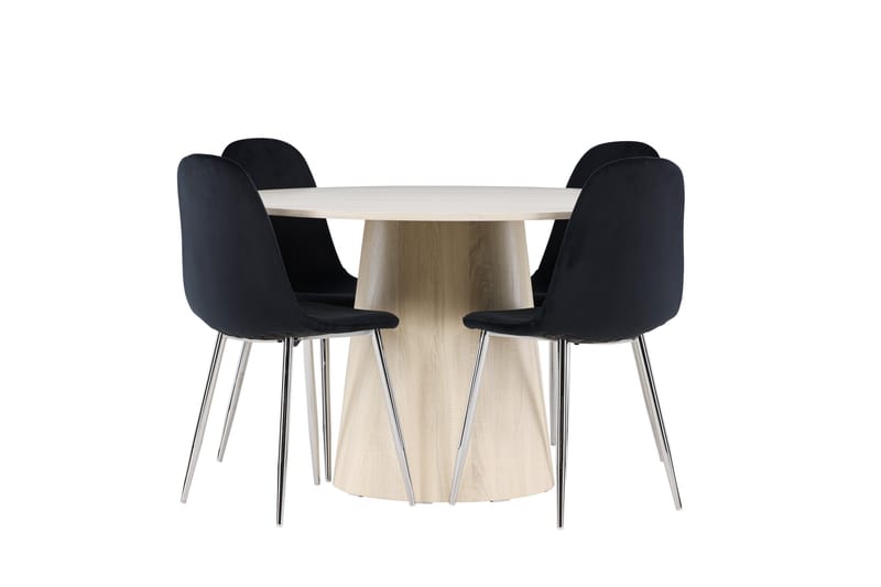 Lanzo Matgrupp 120 cm Rund med 4 Polar stolar - Whitewash/Svart - Möbler - Bord & matgrupper - Matgrupper