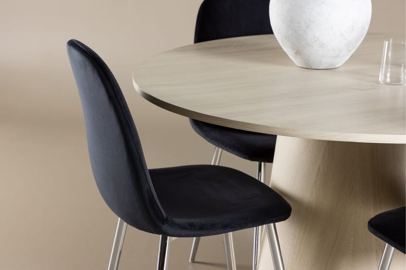 Lanzo Matgrupp 120 cm Rund med 4 Polar stolar - Whitewash/Svart - Möbler - Bord & matgrupper - Matgrupper