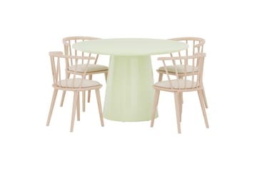 Lanzo Rund Matgrupp 120 cm med 4 Bobby Matstolar - matcha grön - Möbler - Bord & matgrupper - Matgrupper