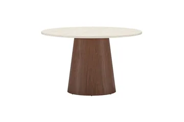 Lanzo Runt Matbord 120 cm i Trä med Valnöts- och Travertinutseende - Beige - Möbler - Bord & matgrupper - Matbord & köksbord