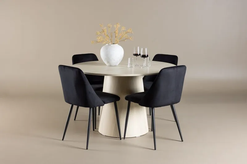 Lanzo Runt Matbord 120 cm med 4 Night Matstol