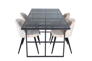 Leif Matgrupp 200 cm Rektangulär med 4 Velvet stolar - Beige - Möbler - Bord & matgrupper - Matgrupper