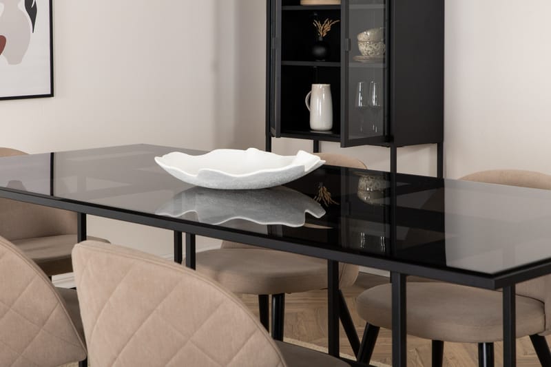 Leif Matgrupp 200 cm Rektangulär med 6 Velvet stolar - Beige - Möbler - Bord & matgrupper - Matgrupper