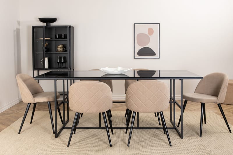 Leif Matgrupp 200 cm Rektangulär med 6 Velvet stolar - Beige - Möbler - Bord & matgrupper - Matgrupper